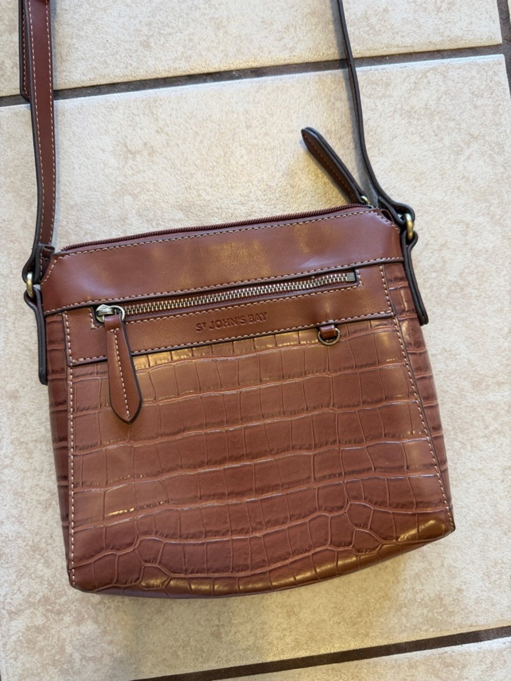 St. John's Bay Cognac Croc-Embossed Crossbody Bag